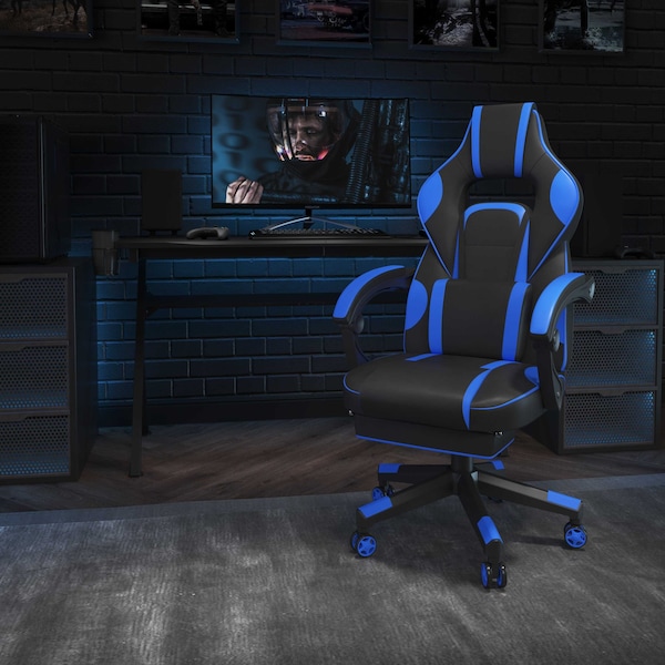 Flash Furniture Black/Blue Reclining Gaming Chair with Footrest - CH-00288-BL-GG
