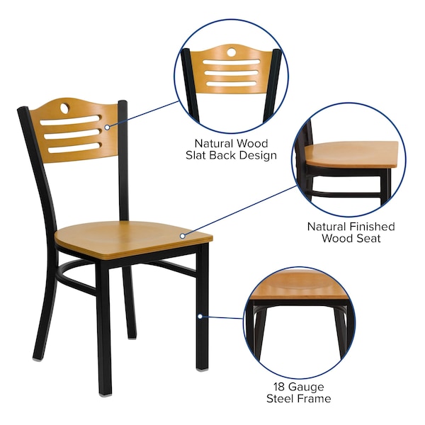 Flash Furniture Hercules Restaurant Chair, Wood Back, 16-3/4 in W 21-1/2" L 32-3/4" H - XU-DG-6G7B-SLAT-NATW-GG