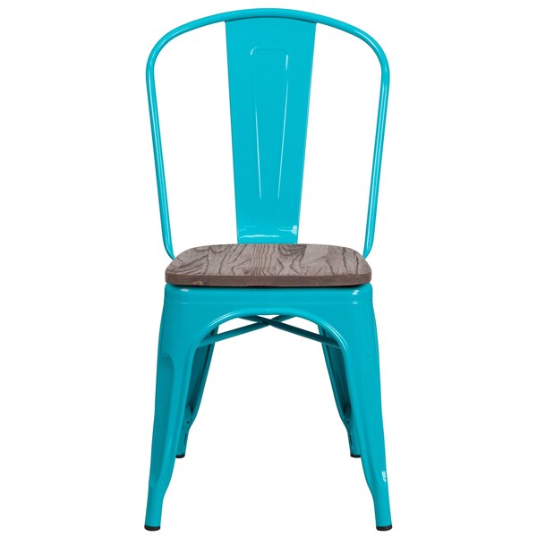 Flash Furniture Crystal Teal-Blue Metal Stackable Chair with Wood Seat - 4-ET-3534-CB-WD-GG