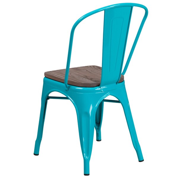 Flash Furniture Crystal Teal-Blue Metal Stackable Chair with Wood Seat - 4-ET-3534-CB-WD-GG