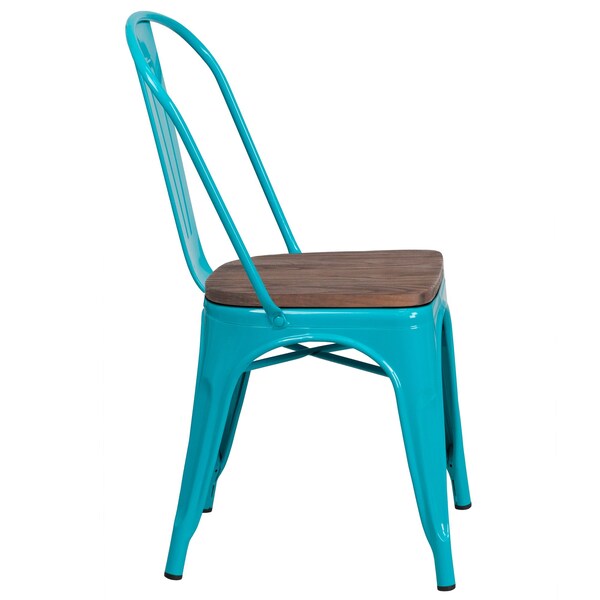Flash Furniture Crystal Teal-Blue Metal Stackable Chair with Wood Seat - 4-ET-3534-CB-WD-GG