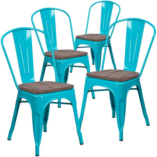 Flash Furniture Crystal Teal-Blue Metal Stackable Chair with Wood Seat - 4-ET-3534-CB-WD-GG
