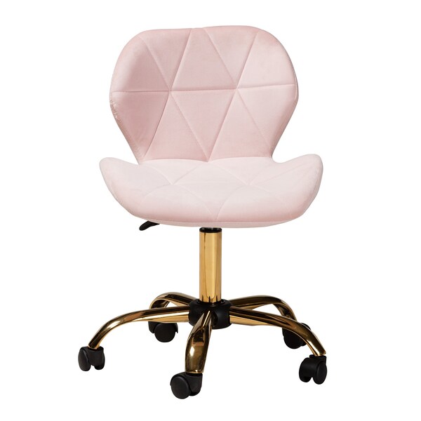 Baxton Studio Savara Contemporary Glam and Luxe Blush Pink Velvet Fabric and Gold Metal Swivel Office Chair - 219-11909-ZORO