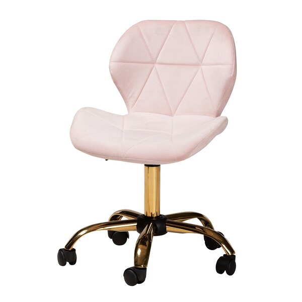 Baxton Studio Savara Contemporary Glam and Luxe Blush Pink Velvet Fabric and Gold Metal Swivel Office Chair - 219-11909-ZORO