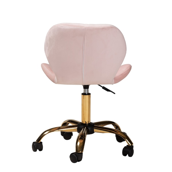 Baxton Studio Savara Contemporary Glam and Luxe Blush Pink Velvet Fabric and Gold Metal Swivel Office Chair - 219-11909-ZORO