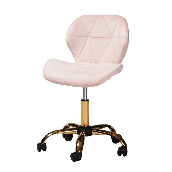 Baxton Studio Savara Contemporary Glam and Luxe Blush Pink Velvet Fabric and Gold Metal Swivel Office Chair - 219-11909-ZORO