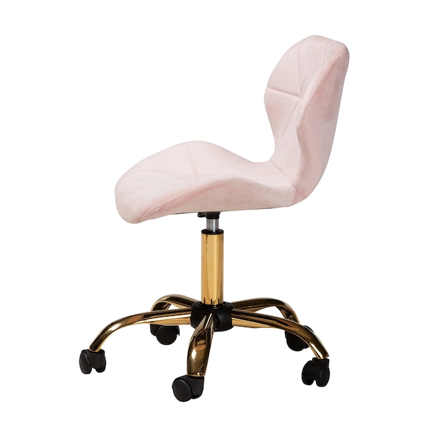 Baxton Studio Savara Contemporary Glam and Luxe Blush Pink Velvet Fabric and Gold Metal Swivel Office Chair - 219-11909-ZORO