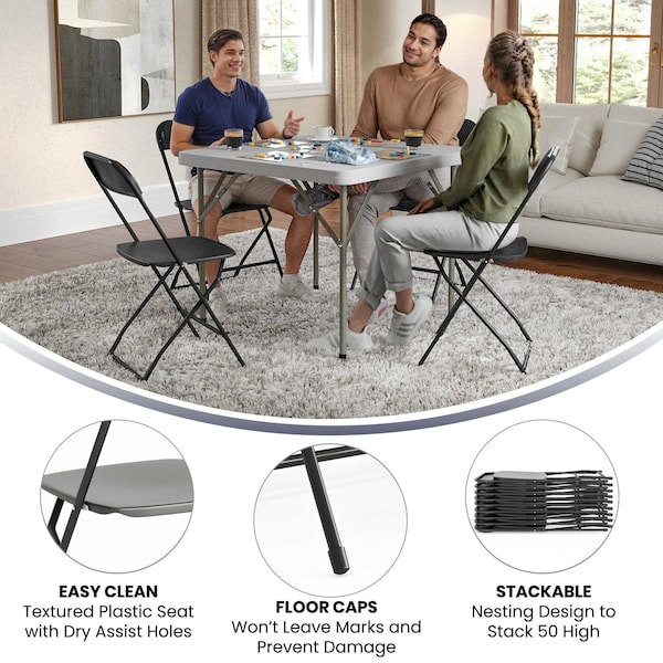 Flash Furniture Folding Chair - Black Plastic - 4 Pack - 4-LE-L-3-BK-GG