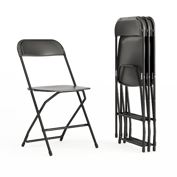 Flash Furniture Folding Chair - Black Plastic - 4 Pack - 4-LE-L-3-BK-GG
