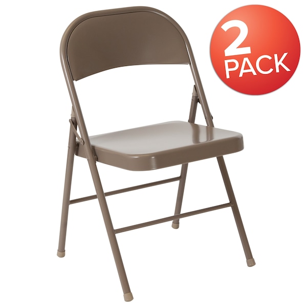 Flash Furniture HERCULES Series Double Braced Beige Metal Folding Chair - 2-BD-F002-BGE-GG