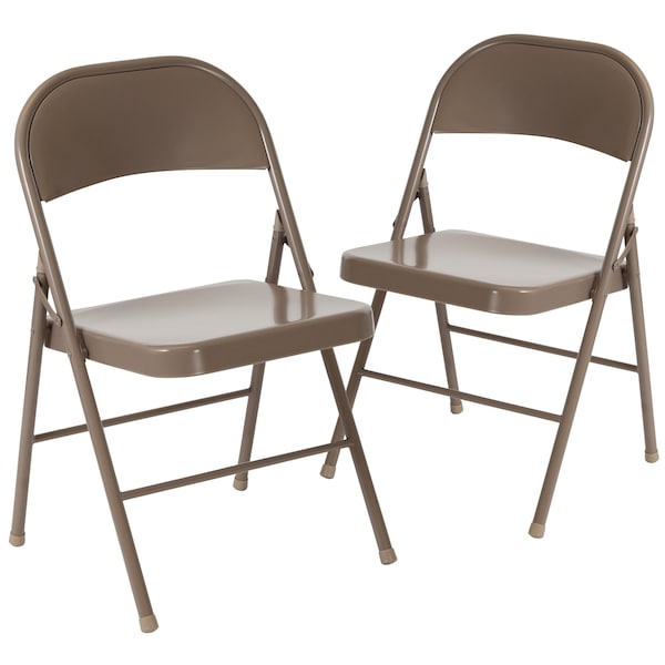 Flash Furniture HERCULES Series Double Braced Beige Metal Folding Chair - 2-BD-F002-BGE-GG