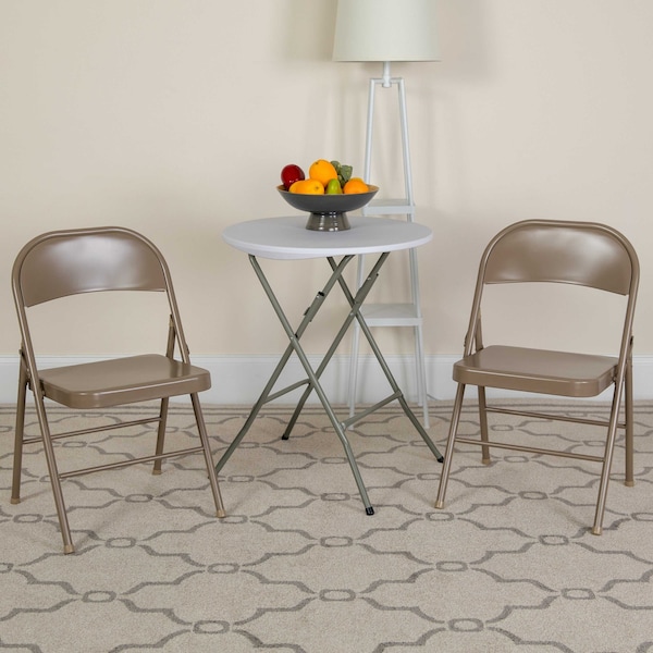 Flash Furniture HERCULES Series Double Braced Beige Metal Folding Chair - 2-BD-F002-BGE-GG