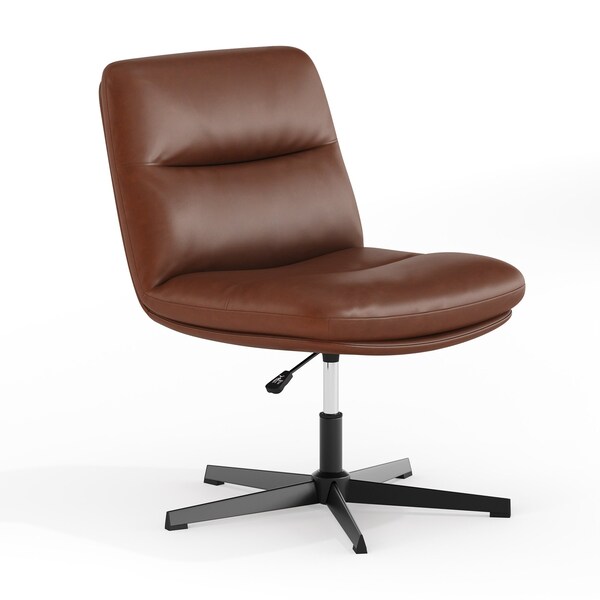 Flash Furniture Chloe Wide Mid-Back Cognac Padded LeatherSoft Armless Office Chair, Swivel Function, Black Frame - CH-232196-CGN-BK-GG