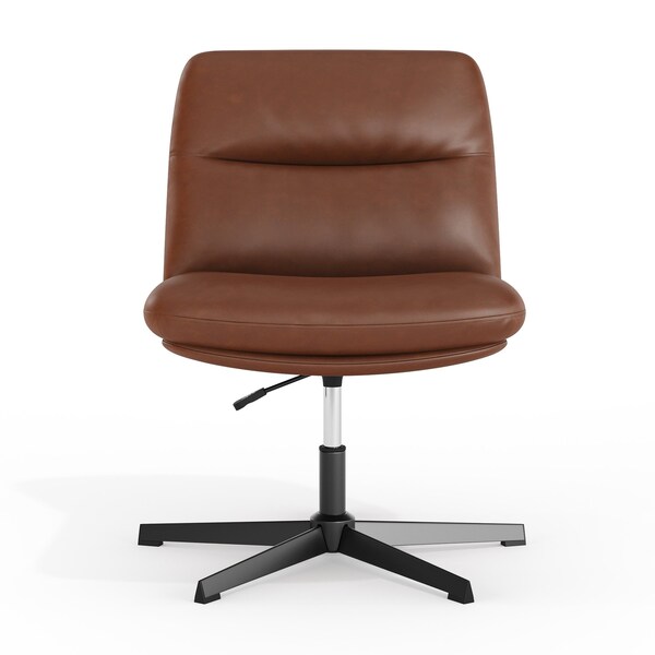 Flash Furniture Chloe Wide Mid-Back Cognac Padded LeatherSoft Armless Office Chair, Swivel Function, Black Frame - CH-232196-CGN-BK-GG