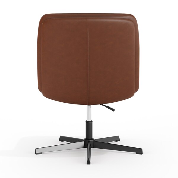 Flash Furniture Chloe Wide Mid-Back Cognac Padded LeatherSoft Armless Office Chair, Swivel Function, Black Frame - CH-232196-CGN-BK-GG