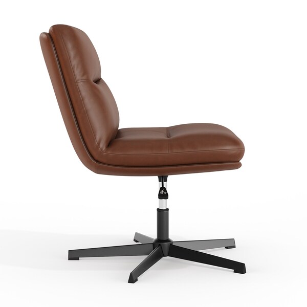Flash Furniture Chloe Wide Mid-Back Cognac Padded LeatherSoft Armless Office Chair, Swivel Function, Black Frame - CH-232196-CGN-BK-GG