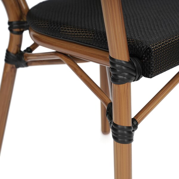 Flash Furniture Marseille Thonet French Bistro Stacking Chair w/Arms, Black Textilene/Bamboo Print Alum Frame, 2PK - 2-SDA-AD642002A-TXT-BK-NAT-GG