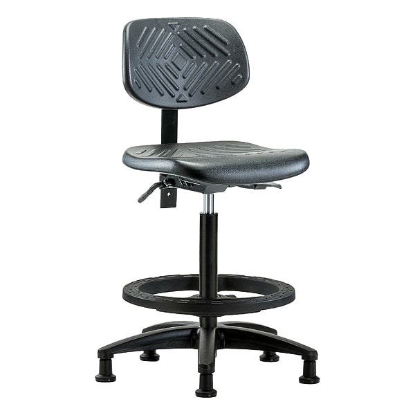 Zoro Select High Bench Chair Ergonomic Chair, No Arms, 23-1/4" to 33-1/4" Height, Polyurethane, Black - BR-PHBCH-RG-T0-A0-BF-RG-BLK