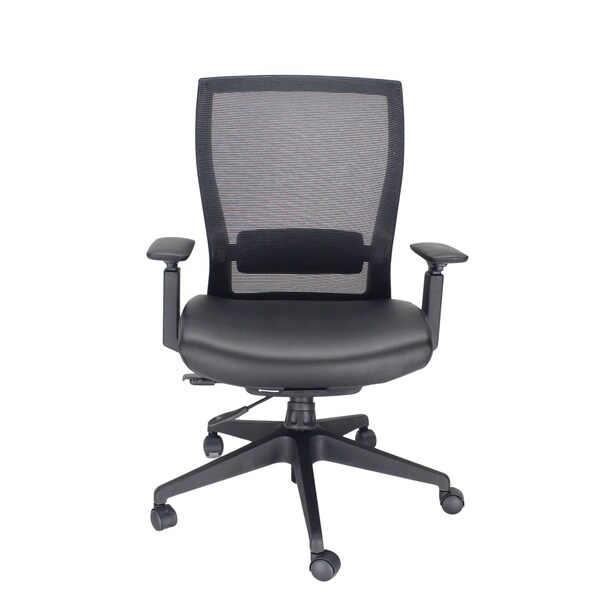 We'Re It Mia Series Square Mesh Back Adjustable Task Chair with Lumbar, Black Seat and Black Frame - EM5600AM-BLK