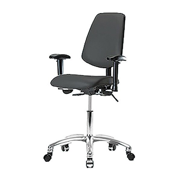 Blue Ridge Ergonomics Desk Chair Desk Chair, Vinyl, Med, Bk, Cast, Gry, Adjustable Arms, 18" to 23" Height, Vinyl, Charcoal - BR-VDHCH-MB-CR-T1-A1-CC-8605