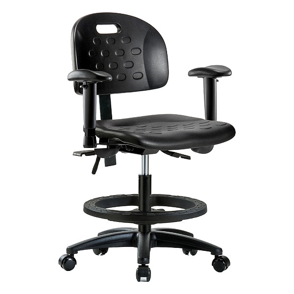 Zoro Select Medium Bench Chair Ergonomic Chair, Adjustable Arms, 19-3/4" to 27-1/2" Height, Polyurethane, Black - BR-HPMBCH-RG-T1-A1-BF-RC-BLK