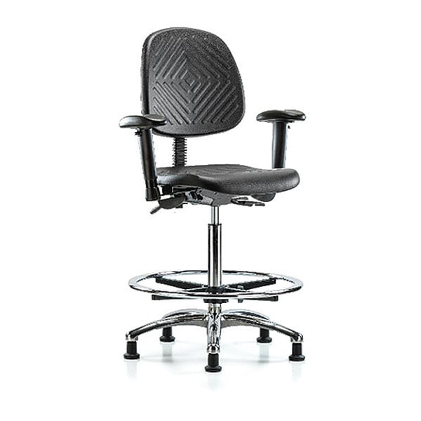 Blue Ridge Ergonomics High Bench Chair Ben Chair, Poly, Hi, Med Bk, Chrm, AA CF Gld, Adjustable Arms, Blue, Black - BR-PHBCH-MB-CR-T0-A1-CF-RG
