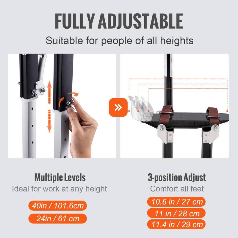 SVOPES 24 in.-40 in. Adjustable Aluminum Drywall Stilts with Knee Pads Durable Non-slip Tool for Painting Taping Walking Black - SGBGQYCHS2440P55RV0-0827