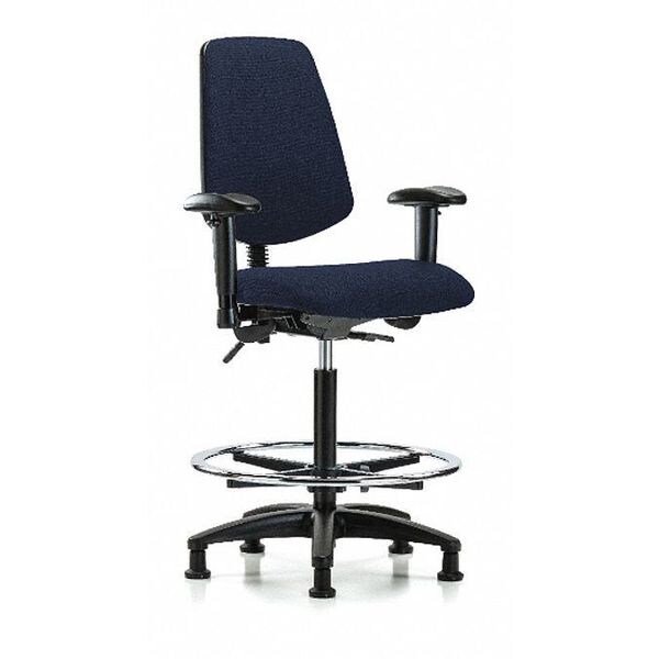 Blue Ridge Ergonomics High Bench Chair Fab Hi Ben Chair, Med, Bk, AA, CF, Glds, Navy, Adjustable Arms, 26" to 35-1/2" Height - BR-FHBCH-MB-RG-T0-A1-CF-RG-F45