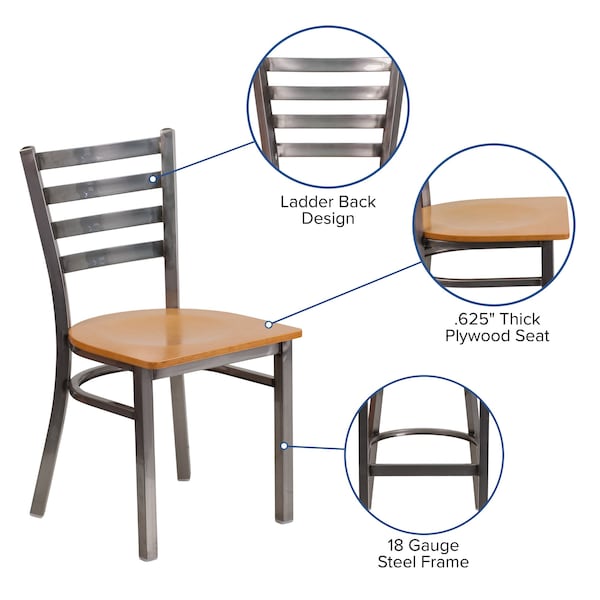 Flash Furniture Hercules Restaurant Chair, 16-1/2 in W 17" L 32-1/4" H - XU-DG694BLAD-CLR-NATW-GG