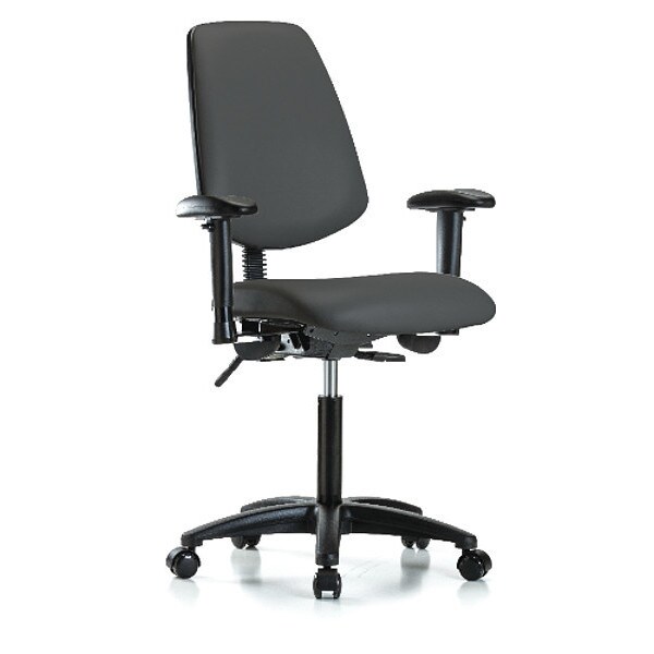Blue Ridge Ergonomics Medium Bench Chair Adjustable Arms, 22" to 29" Height, Vinyl, Charcoal - BR-VMBCH-MB-RG-T0-A1-NF-RC-8605