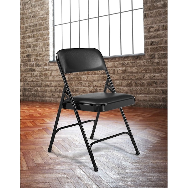 National Public Seating Folding Chair, Vinyl, 29-1/2in H, Black, PK4 - 1210