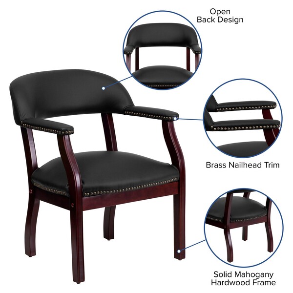 Flash Furniture Traditional Luxurious Conference Chair, Black Back, 24 in W 27" L 31-1/2" H, Upholstered Straight - B-Z105-LF-0005-BK-LEA-GG