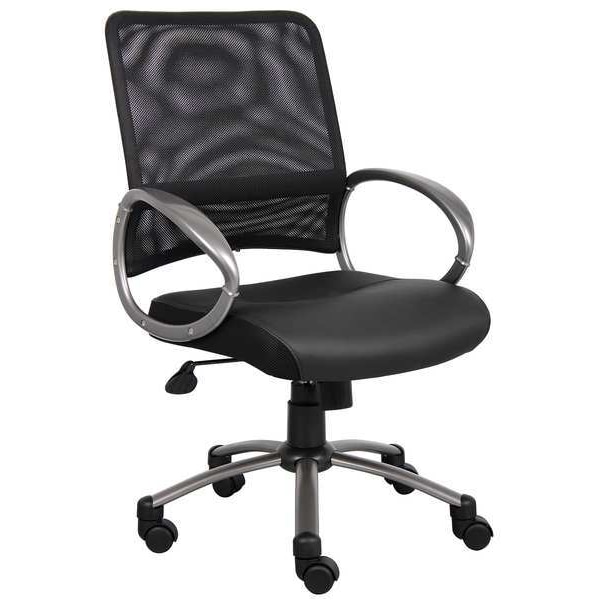 Zoro Select Leather Desk Chair, 18-1/2" to 22", Fixed Arms, Black - 6GNN2