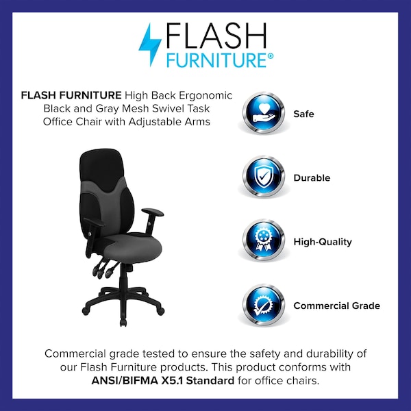 Flash Furniture Mesh Task Chair, 22 1/2-, Adjustable Padded - BT-6001-GYBK-GG