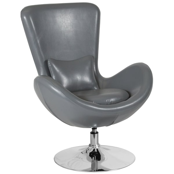 Flash Furniture Egg Side Reception Chair, Gray LeatherSoft Seat, Gray Back, 30 W 30" L 38 H, Integrated Curved - CH-162430-GY-LEA-GG