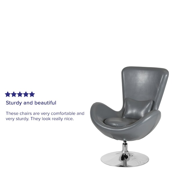 Flash Furniture Egg Side Reception Chair, Gray LeatherSoft Seat, Gray Back, 30 W 30" L 38 H, Integrated Curved - CH-162430-GY-LEA-GG