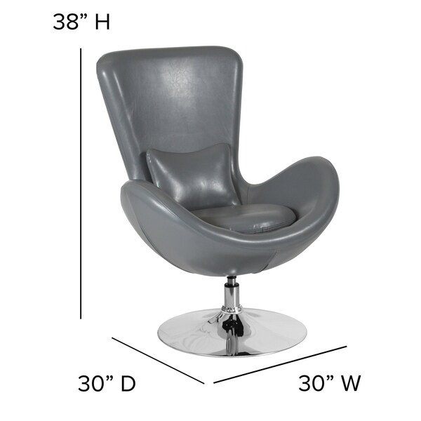 Flash Furniture Egg Side Reception Chair, Gray LeatherSoft Seat, Gray Back, 30 W 30" L 38 H, Integrated Curved - CH-162430-GY-LEA-GG