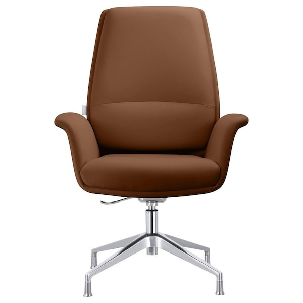 Leisuremod Summit Office Chair in Faux Leather and Aluminum Frame, Adjustable Height and Swivel, Dark Brown - SGO21DBRL