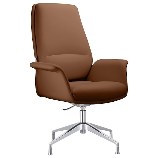 Leisuremod Summit Office Chair in Faux Leather and Aluminum Frame, Adjustable Height and Swivel, Dark Brown - SGO21DBRL