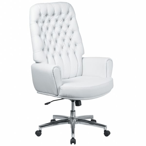 Flash Furniture Executive Chair Fixed Arms, 18-3/4" to 21-1/2" Height, Leather, White - BT-444-WH-GG