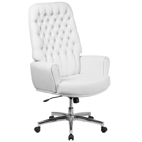 Flash Furniture Executive Chair Fixed Arms, 18-3/4" to 21-1/2" Height, Leather, White - BT-444-WH-GG