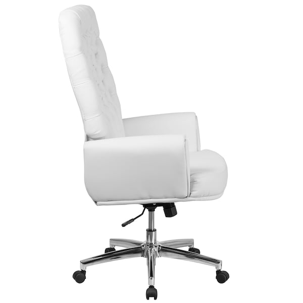 Flash Furniture Executive Chair Fixed Arms, 18-3/4" to 21-1/2" Height, Leather, White - BT-444-WH-GG