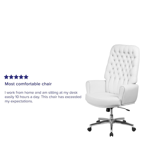 Flash Furniture Executive Chair Fixed Arms, 18-3/4" to 21-1/2" Height, Leather, White - BT-444-WH-GG