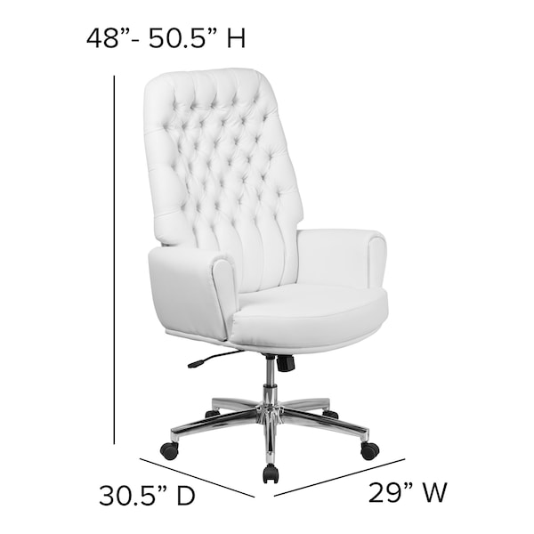 Flash Furniture Executive Chair Fixed Arms, 18-3/4" to 21-1/2" Height, Leather, White - BT-444-WH-GG
