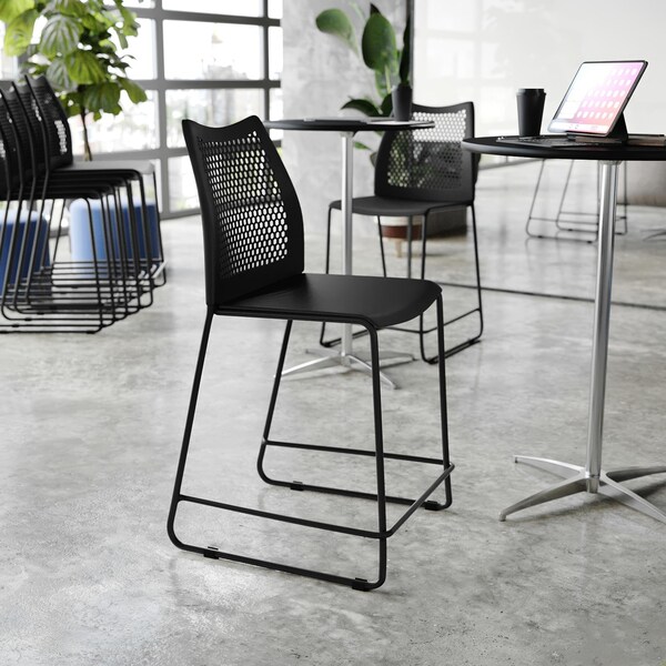 Flash Furniture HERCULES Stack Counter Stool with Air-Vent Back and Powder Coated Sled Base - RUT-498A-CS-BK-GG