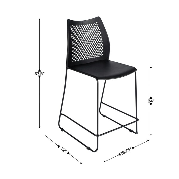 Flash Furniture HERCULES Stack Counter Stool with Air-Vent Back and Powder Coated Sled Base - RUT-498A-CS-BK-GG
