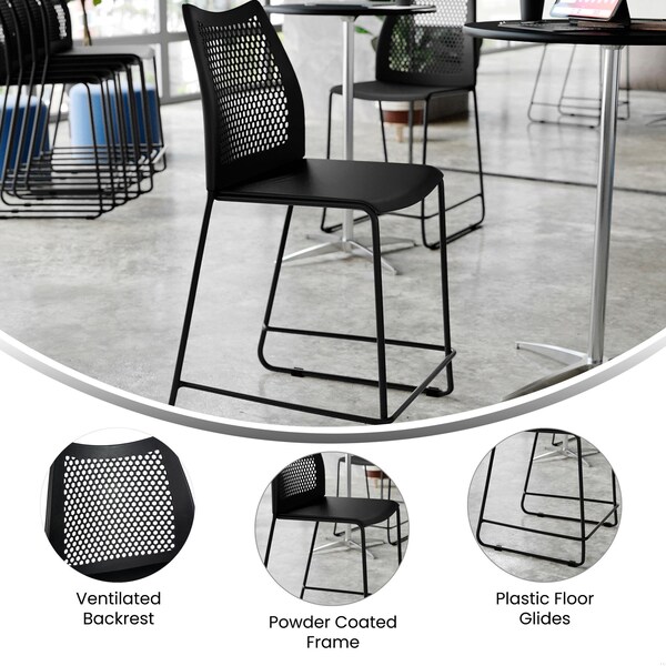 Flash Furniture HERCULES Stack Counter Stool with Air-Vent Back and Powder Coated Sled Base - RUT-498A-CS-BK-GG