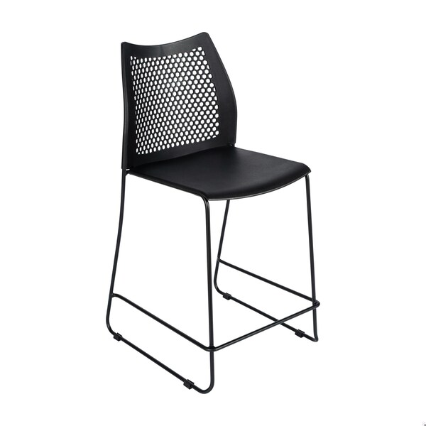 Flash Furniture HERCULES Stack Counter Stool with Air-Vent Back and Powder Coated Sled Base - RUT-498A-CS-BK-GG