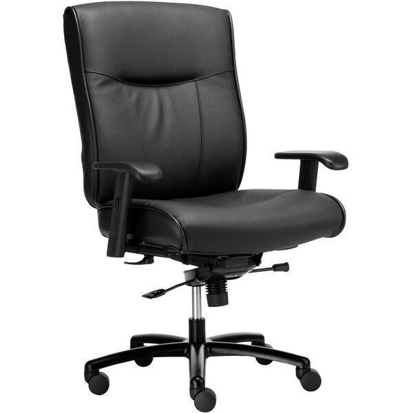 Global Industrial Big & Tall Leather Chair with Adjustable T-Arms, Leather Upholstery, Black - 277488