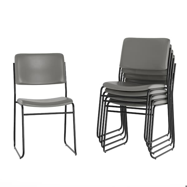 Flash Furniture HERCULES 500 lb. Capacity High Density Gray Vinyl Stacking Chair with Sled Base, 5PK - 5-XU-8700-GRY-B-VYL-30-GG